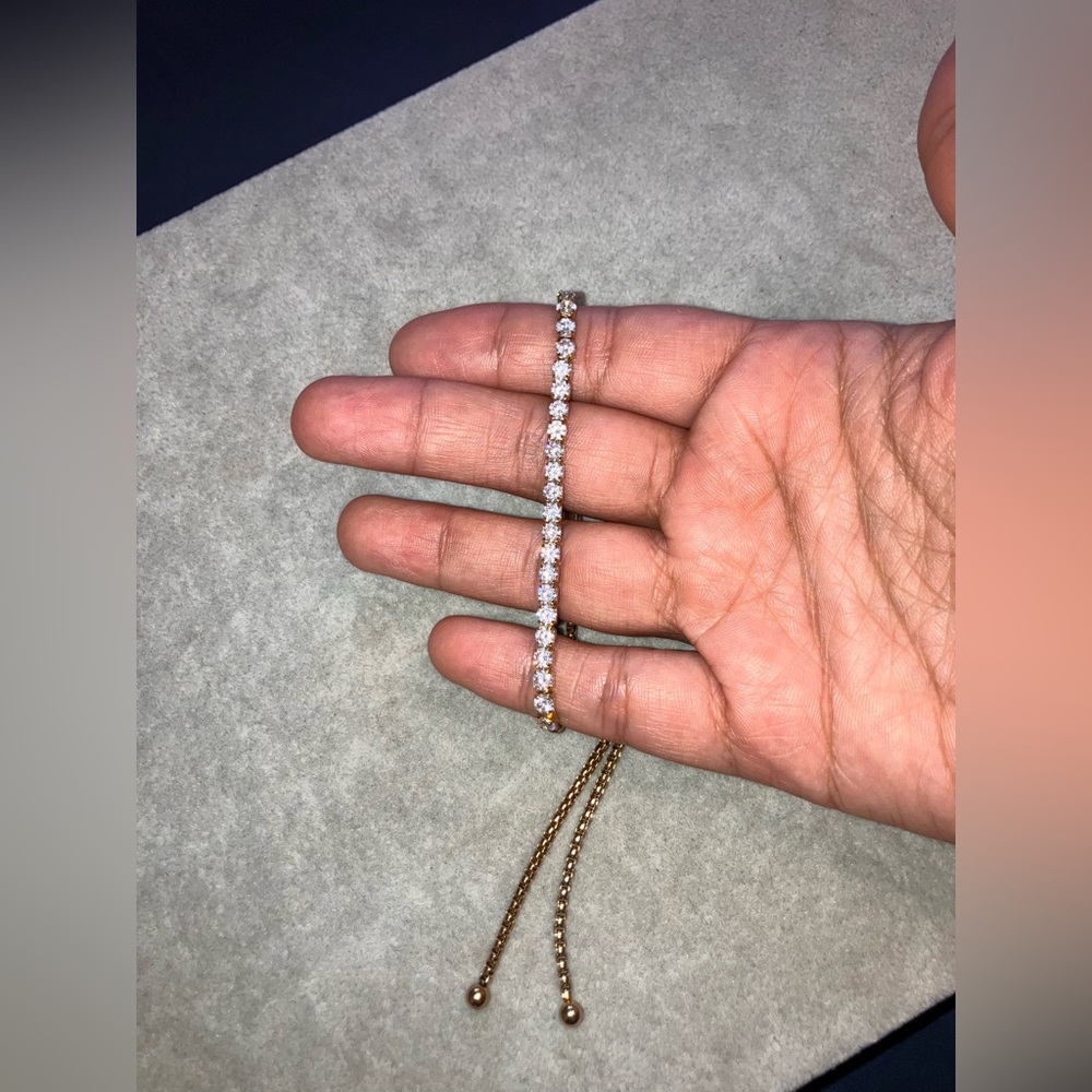 Adjustable Gold and Cubic Zirconia Tennis Bracelet